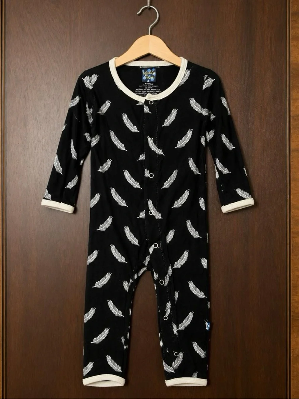 Kickee Pants 18-24M Black White Feather Bamboo Snap Coverall Romper EUC